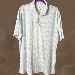 TailorByrd Men's Polo Shirt XL Blue White‎ Palm Print Performance Golf SPF 30